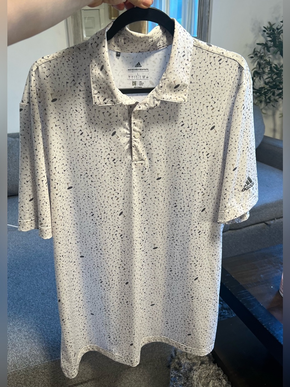 adidas Men’s White Polo with Black Micro Print